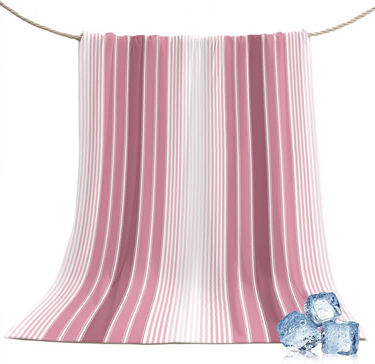 50"x60" Standard Throw Cooling Blanket Pink Striped Ice Silk Lightweight Breathable Soft Summer Blanket for Hot Sleepers Couch Bed Sofa Camping Ombre Vertical Stripes