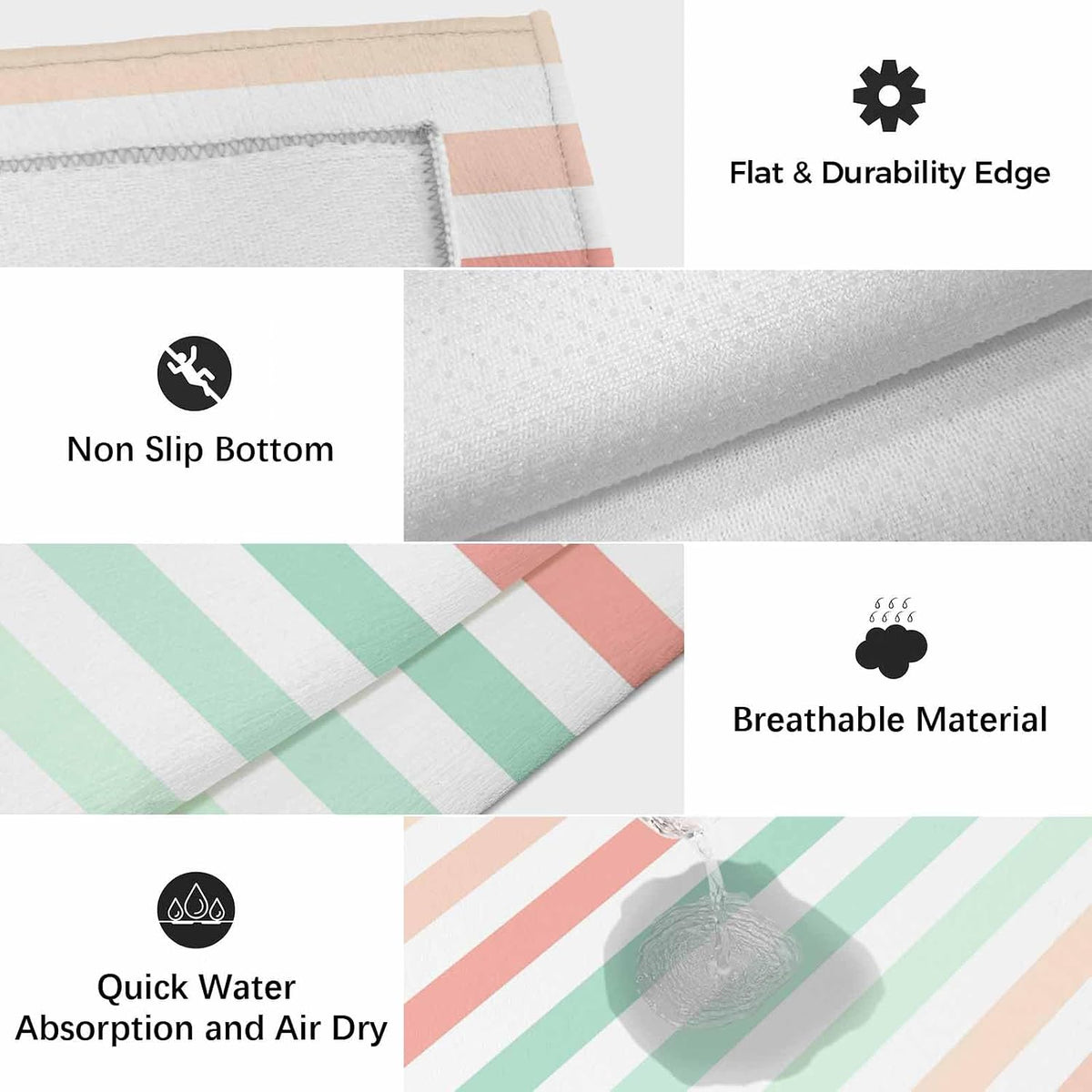 Outdoor Area Rug 3x5ft Washable Patio Rugs, Peach Pink Green Ombre Indoor Outdoor Carpet for Living Room Entryway Porch, Farmhouse Stripe ModernNon-Slip Outside Front Door Mat