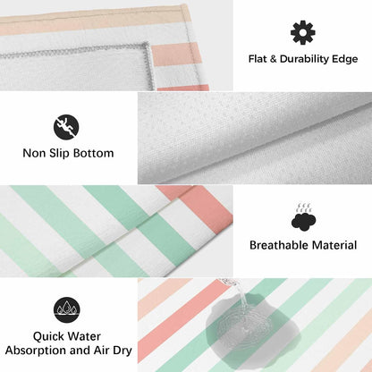 Outdoor Area Rug 3x5ft Washable Patio Rugs, Peach Pink Green Ombre Indoor Outdoor Carpet for Living Room Entryway Porch, Farmhouse Stripe ModernNon-Slip Outside Front Door Mat