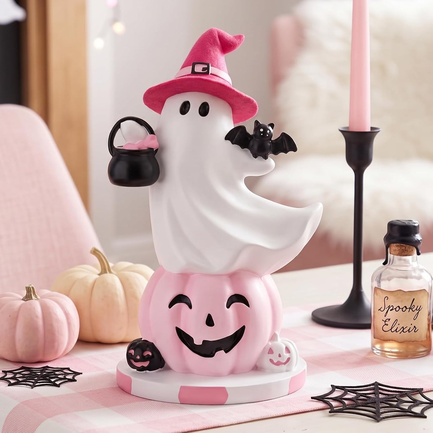 Pink Halloween Ghost Figurine Table Decor 7.1''