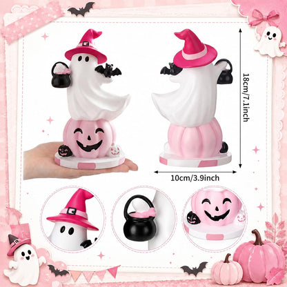 Pink Halloween Ghost Figurine Table Decor 7.1''