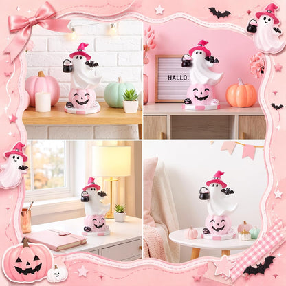 Pink Halloween Ghost Figurine Table Decor 7.1''
