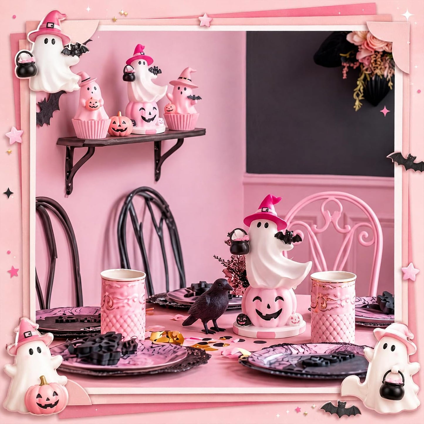 Pink Halloween Ghost Figurine Table Decor 7.1''