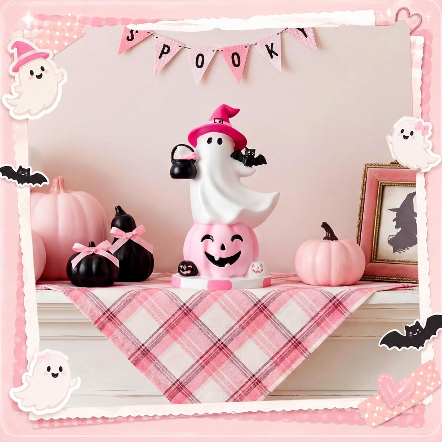 Pink Halloween Ghost Figurine Table Decor 7.1''
