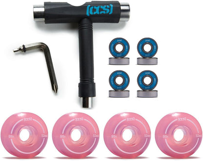 [ ] Skateboard Wheels | 52mm | Set of 4 | Blue Steel Bearings | ABEC 7 | Skate Tool