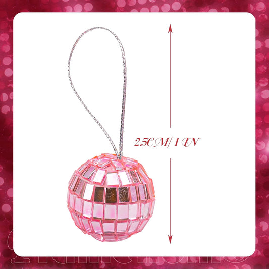 30 Pack Hanging Pink Disco Balls 1 Inch Mini Mirror Ball Ornaments Decor with Rope for Festivals Party