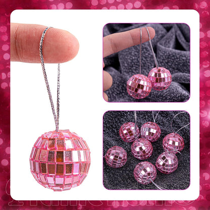 30 Pack Hanging Pink Disco Balls 1 Inch Mini Mirror Ball Ornaments Decor with Rope for Festivals Party