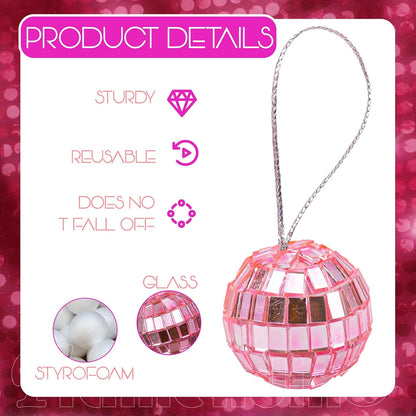 30 Pack Hanging Pink Disco Balls 1 Inch Mini Mirror Ball Ornaments Decor with Rope for Festivals Party