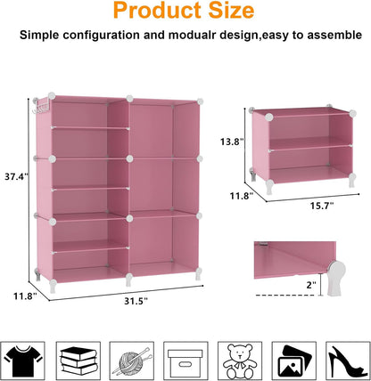 6 Cube Closet Organizer Storage Shelves, Pink