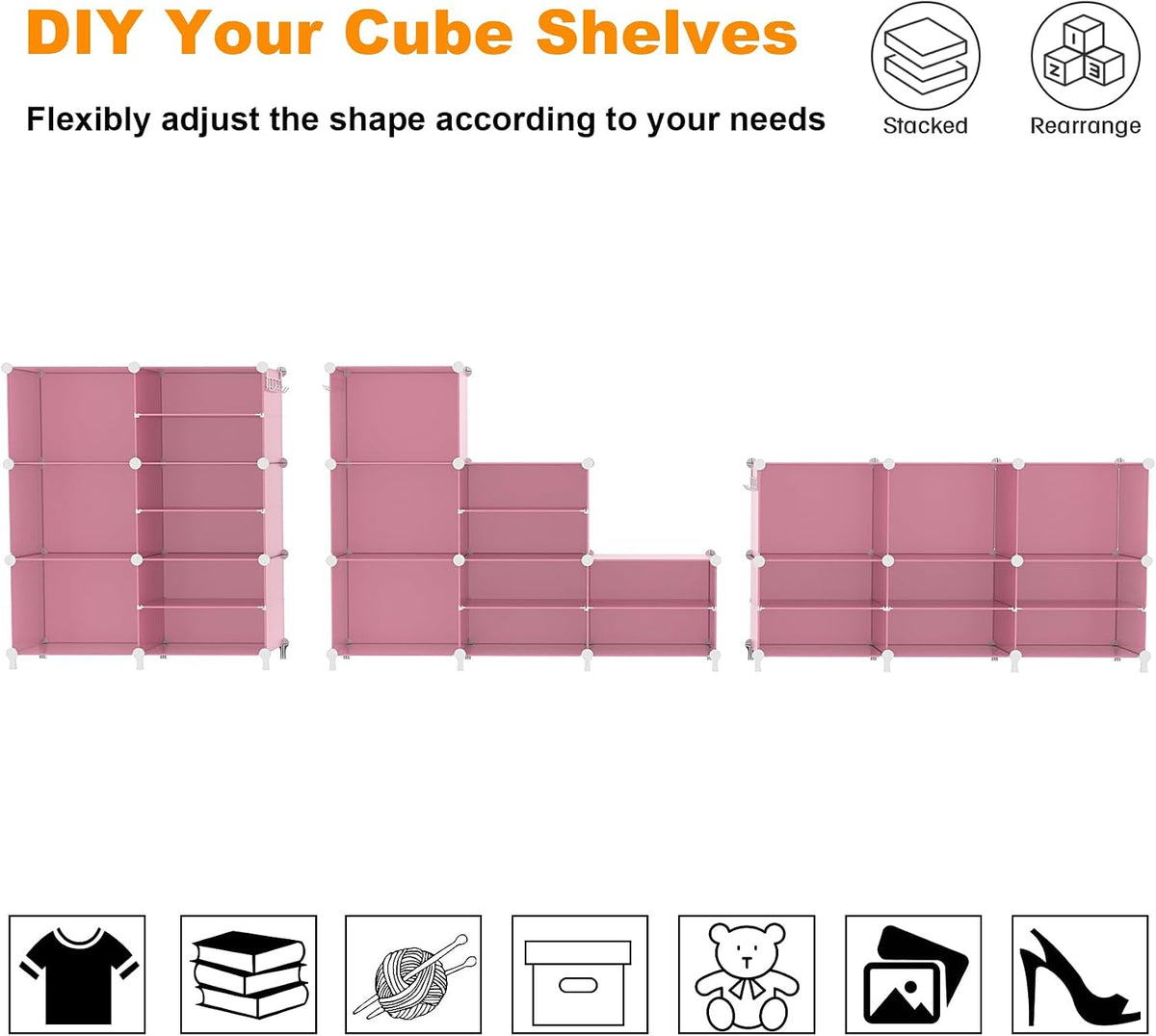 6 Cube Closet Organizer Storage Shelves, Pink
