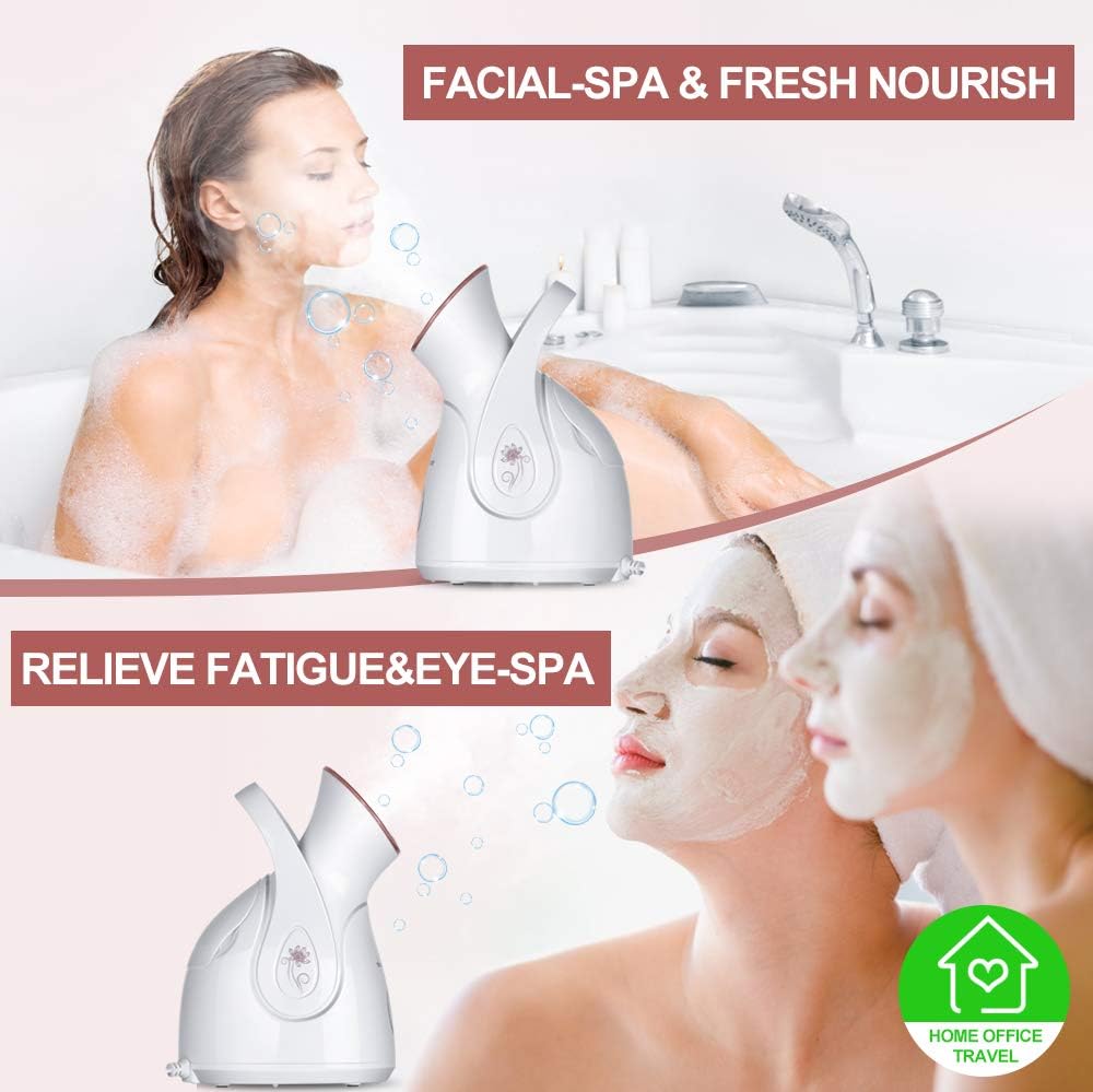 Facial Steamer, Nano Ionic Face Steamer for Home, 100ML Warm Mist Humidifier for Women Moisturizing, Unclogs Pores-Bonus Stainless Steel Skin Kit and 2 Face Scrubbers