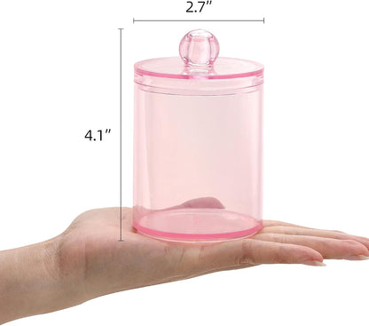 4 pcs Qtips Holder Bathroom Container, 10 OZ Apothecary Jar, Pink Cotton Ball/Swabs Dispenser Organizer for Storage