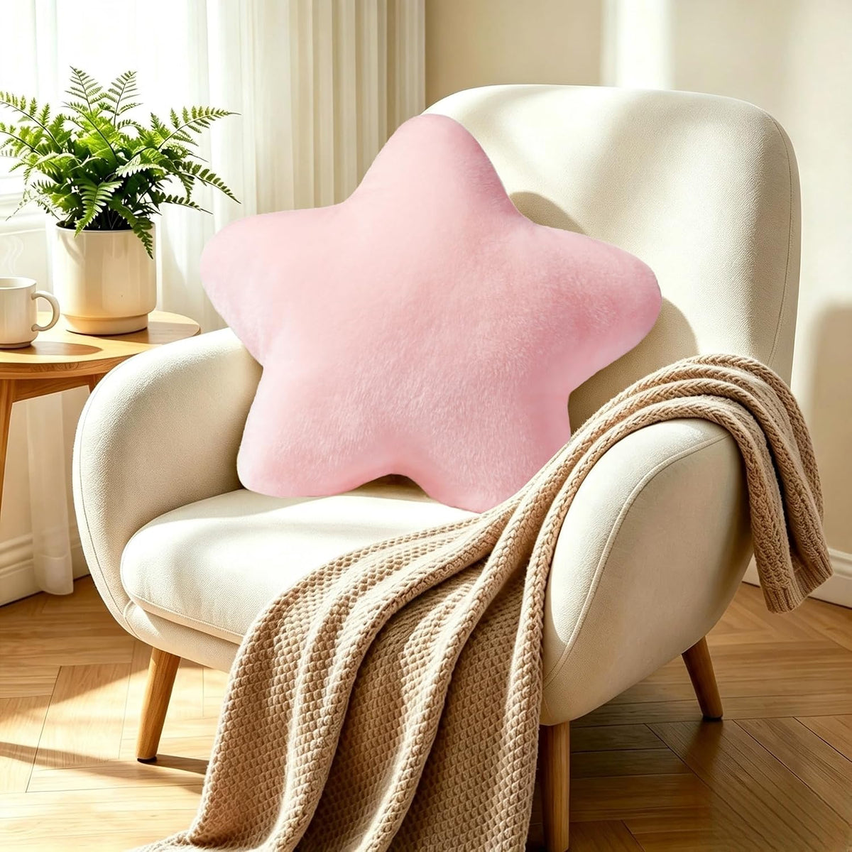 Pink Star Pillow 19" Large Soft Faux Plush Floor Cushions for Women Girls