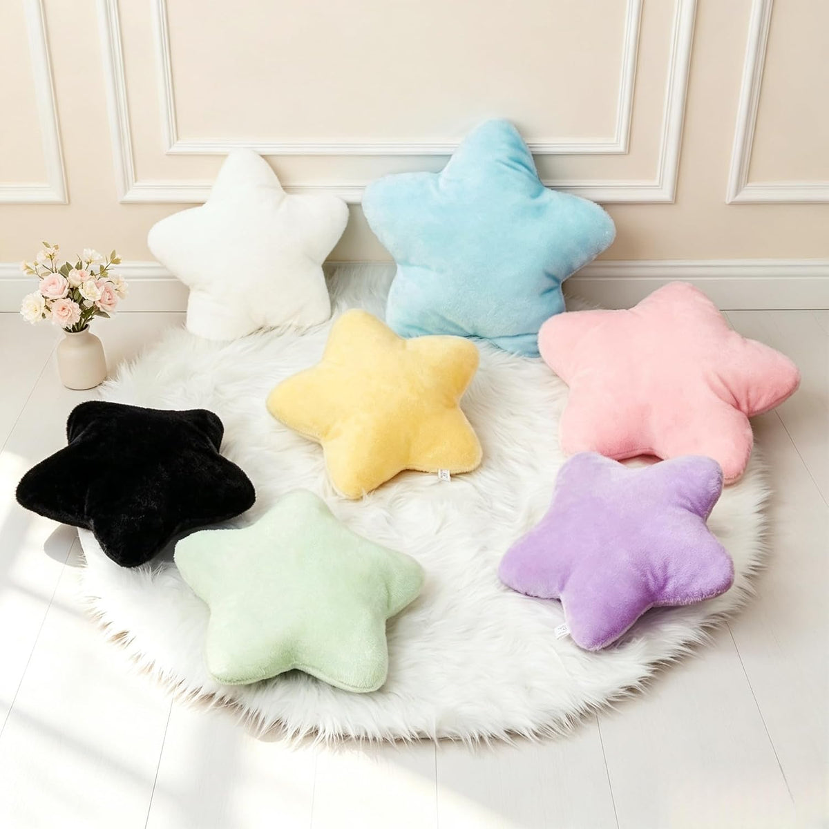 Pink Star Pillow 19" Large Soft Faux Plush Floor Cushions for Women Girls