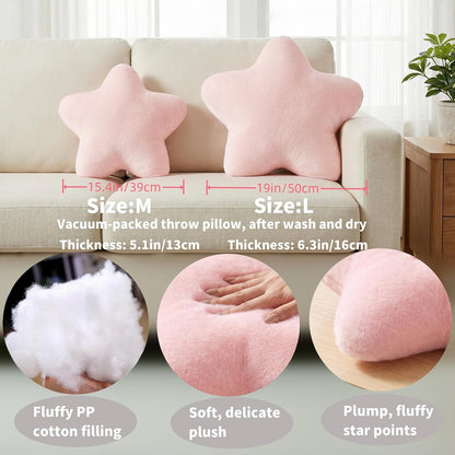 Pink Star Pillow 19" Large Soft Faux Plush Floor Cushions for Women Girls