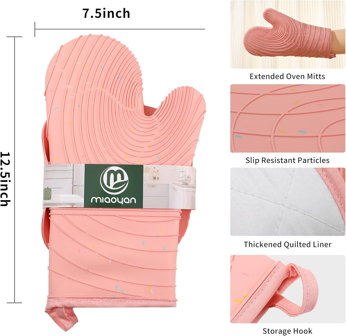 4 Pieces Oven Mitts of Macaron Color Thickened Non-Slip Silicone Kitchen Gloves, Heat Resistant up to 750F, Essential for Kitchen Baking (Pink)