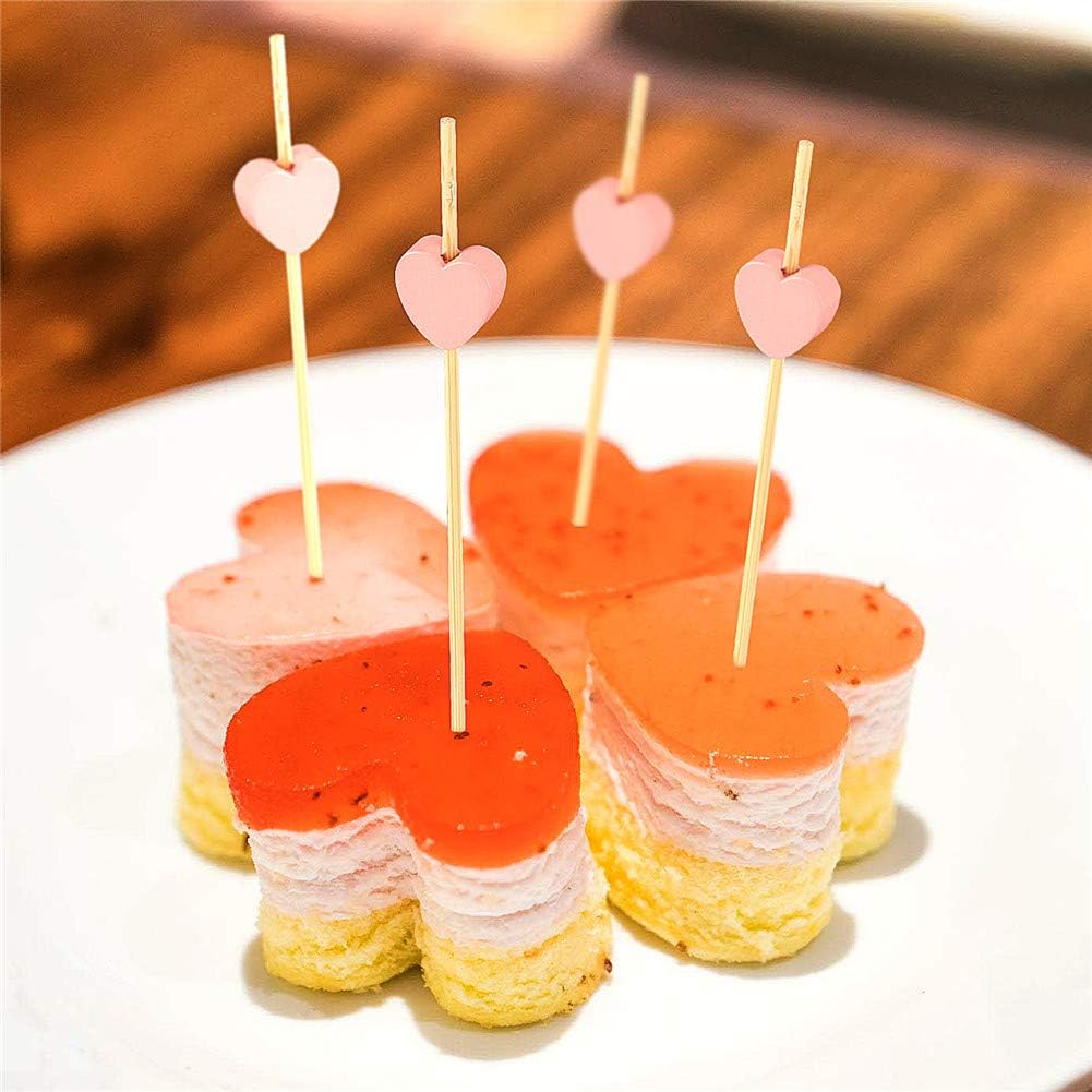 Pink Heart Bamboo Cocktail Picks, Decorative Appetizer Toothpicks