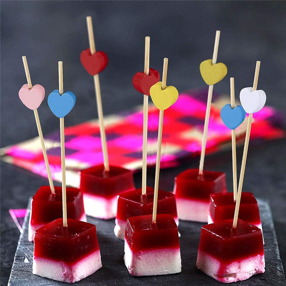 Pink Heart Bamboo Cocktail Picks, Decorative Appetizer Toothpicks