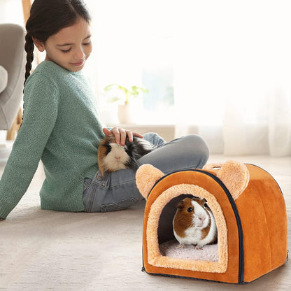 Pet Soft Guinea Pig & Rabbit Cozy Hideout House - Small Animal Bed for Guinea Pigs, Rabbits, Hamsters, Rats & Chinchillas Cave Bed (Brown)