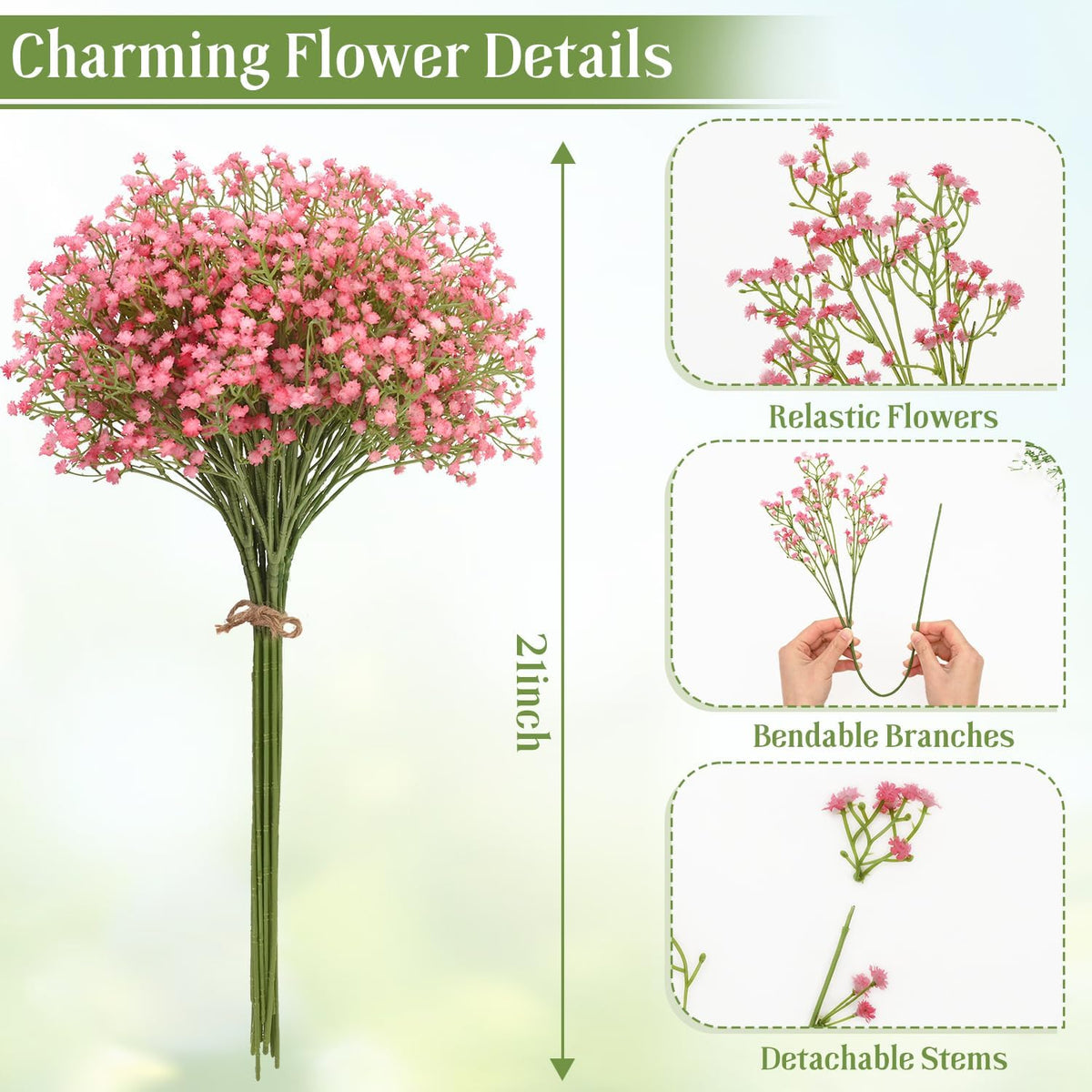 Babys Breath Artificial Flowers, 10 PCS Pink Artificial Baby Breath Flowers