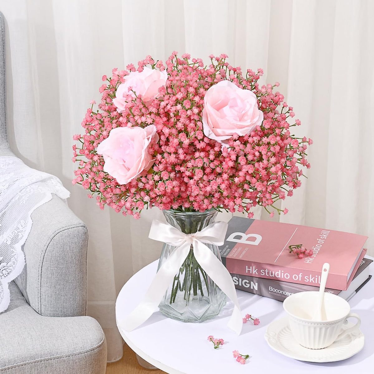 Babys Breath Artificial Flowers, 10 PCS Pink Artificial Baby Breath Flowers