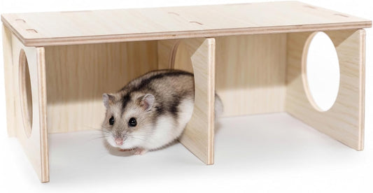 Hamster Peep Tunnel, 2-Chamber Wooden Hamster Hideout, Water-Resistant Platform for Dwarf Hamsters and Small Pets, 8.3" x 4.3" x 3.1"