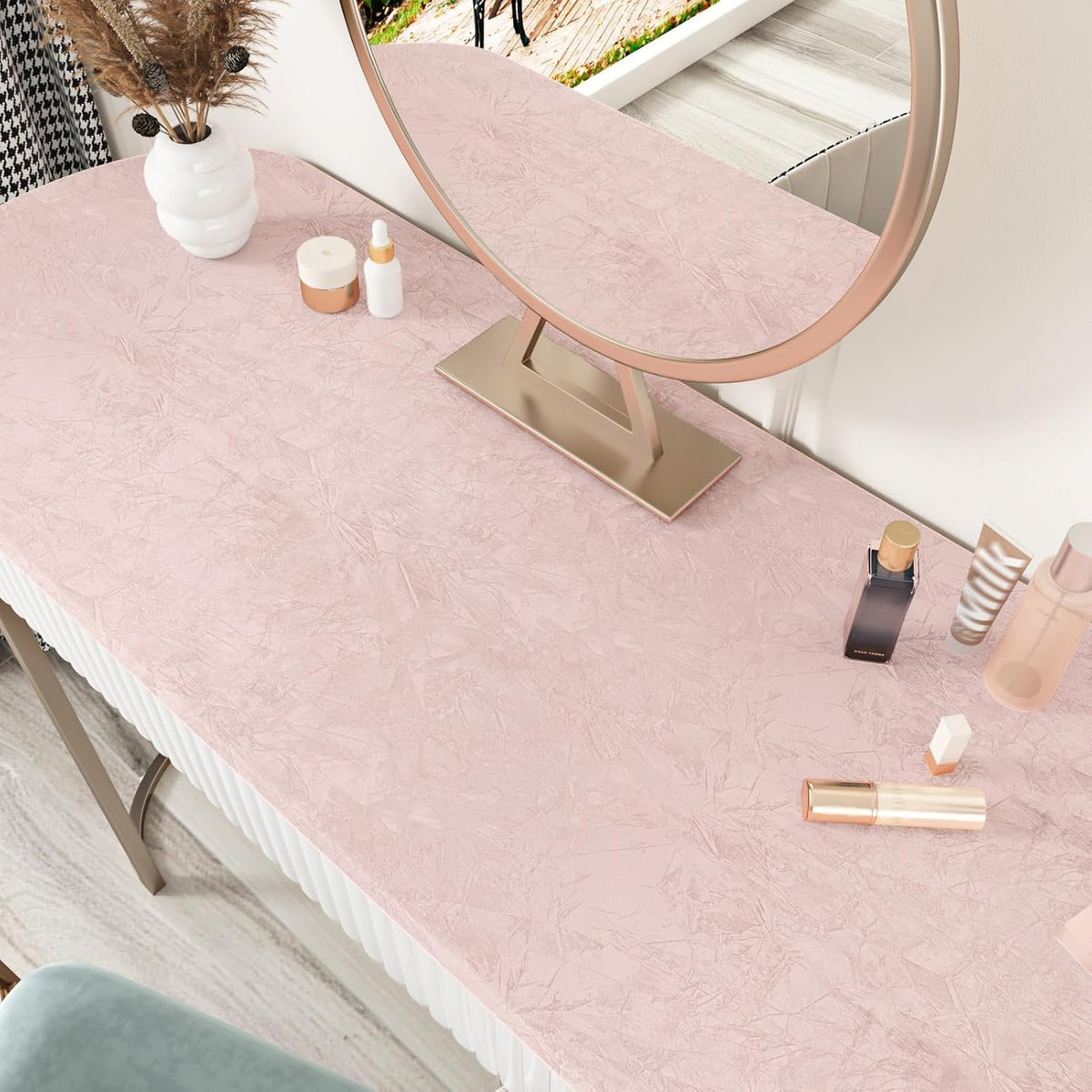 Flocking Fabric Wallpaper Floral Leaves Pink Velvet Wallpaper Peel and Stick DIY Self Adhesive Pink Contact Paper for Drawer Liner Bedroom Cabinets 17.5''x78.7'' Soft Fluff for Jewelry Box
