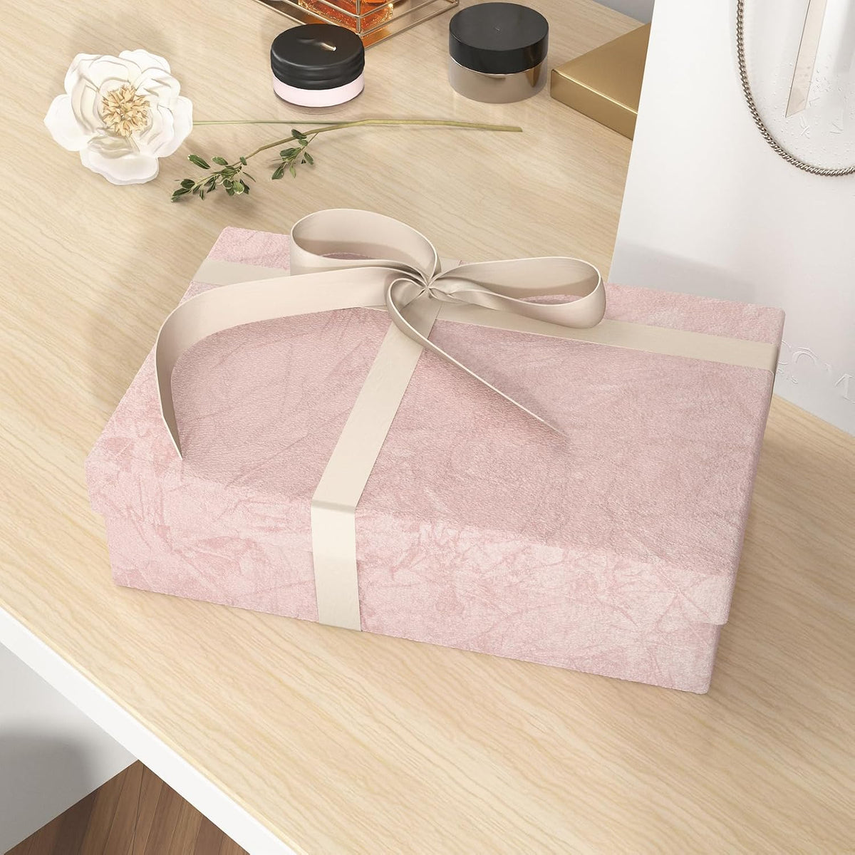 Flocking Fabric Wallpaper Floral Leaves Pink Velvet Wallpaper Peel and Stick DIY Self Adhesive Pink Contact Paper for Drawer Liner Bedroom Cabinets 17.5''x78.7'' Soft Fluff for Jewelry Box