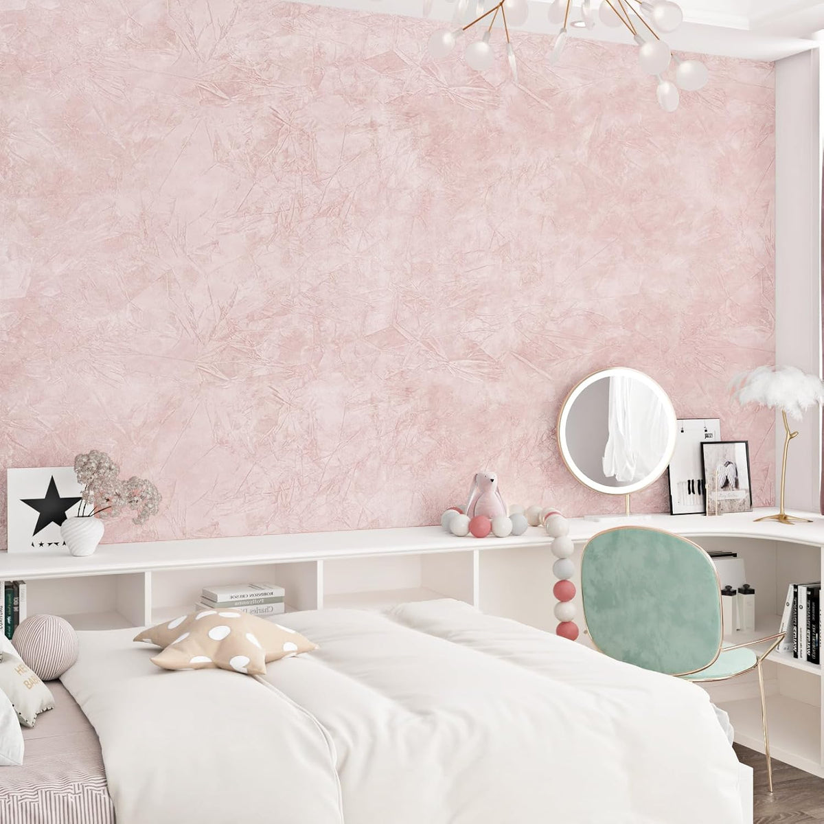 Flocking Fabric Wallpaper Floral Leaves Pink Velvet Wallpaper Peel and Stick DIY Self Adhesive Pink Contact Paper for Drawer Liner Bedroom Cabinets 17.5''x78.7'' Soft Fluff for Jewelry Box