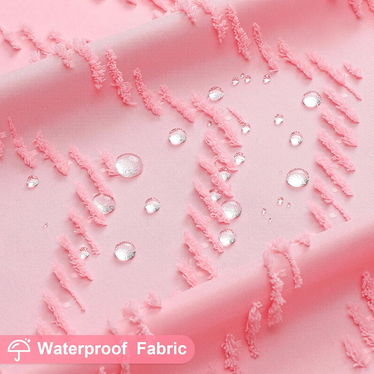 Boho Farmhouse Woven Fabric Shower Curtain, Pink Tufted Chevron Stripes Textured Minimalist Design with Tassels Bathroom Decor Curtain for Home or Hotel, 72 x 72
