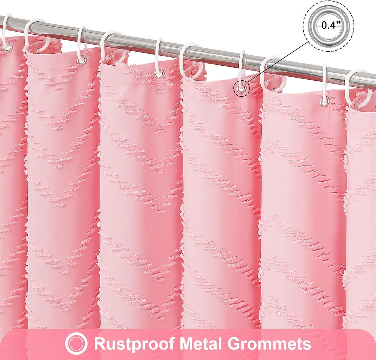 Boho Farmhouse Woven Fabric Shower Curtain, Pink Tufted Chevron Stripes Textured Minimalist Design with Tassels Bathroom Decor Curtain for Home or Hotel, 72 x 72