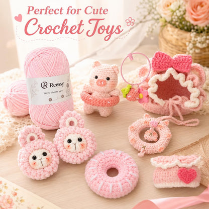 Baby Yarn for Crocheting, Skinny Chenille, 6-Pack 50g, Soft Pink