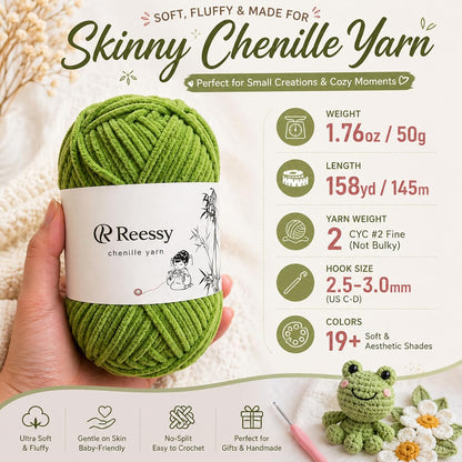 Baby Yarn for Crocheting, Skinny Chenille, 6-Pack 50g, Soft Pink