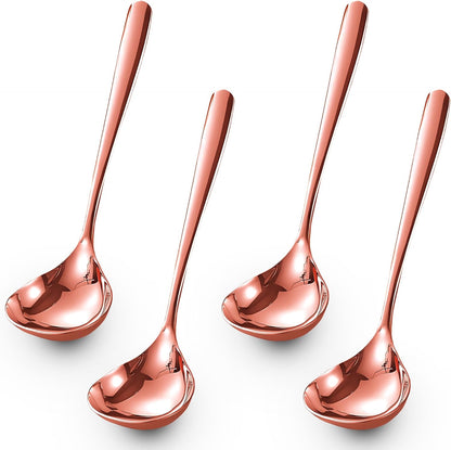 Soup Ladle, 4 Pack Durable SUS 304 Stainless Steel with Polished Titanium Plated Big Volume Soup Spoon, Kitchen Gadget Utensil 8-Inch (Rose Gold)
