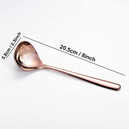 Soup Ladle, 4 Pack Durable SUS 304 Stainless Steel with Polished Titanium Plated Big Volume Soup Spoon, Kitchen Gadget Utensil 8-Inch (Rose Gold)