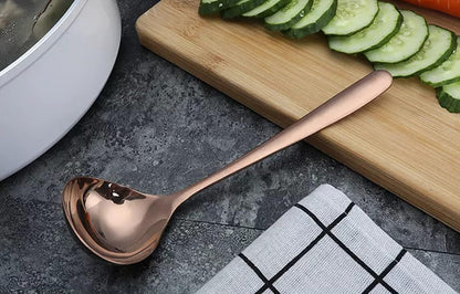Soup Ladle, 4 Pack Durable SUS 304 Stainless Steel with Polished Titanium Plated Big Volume Soup Spoon, Kitchen Gadget Utensil 8-Inch (Rose Gold)