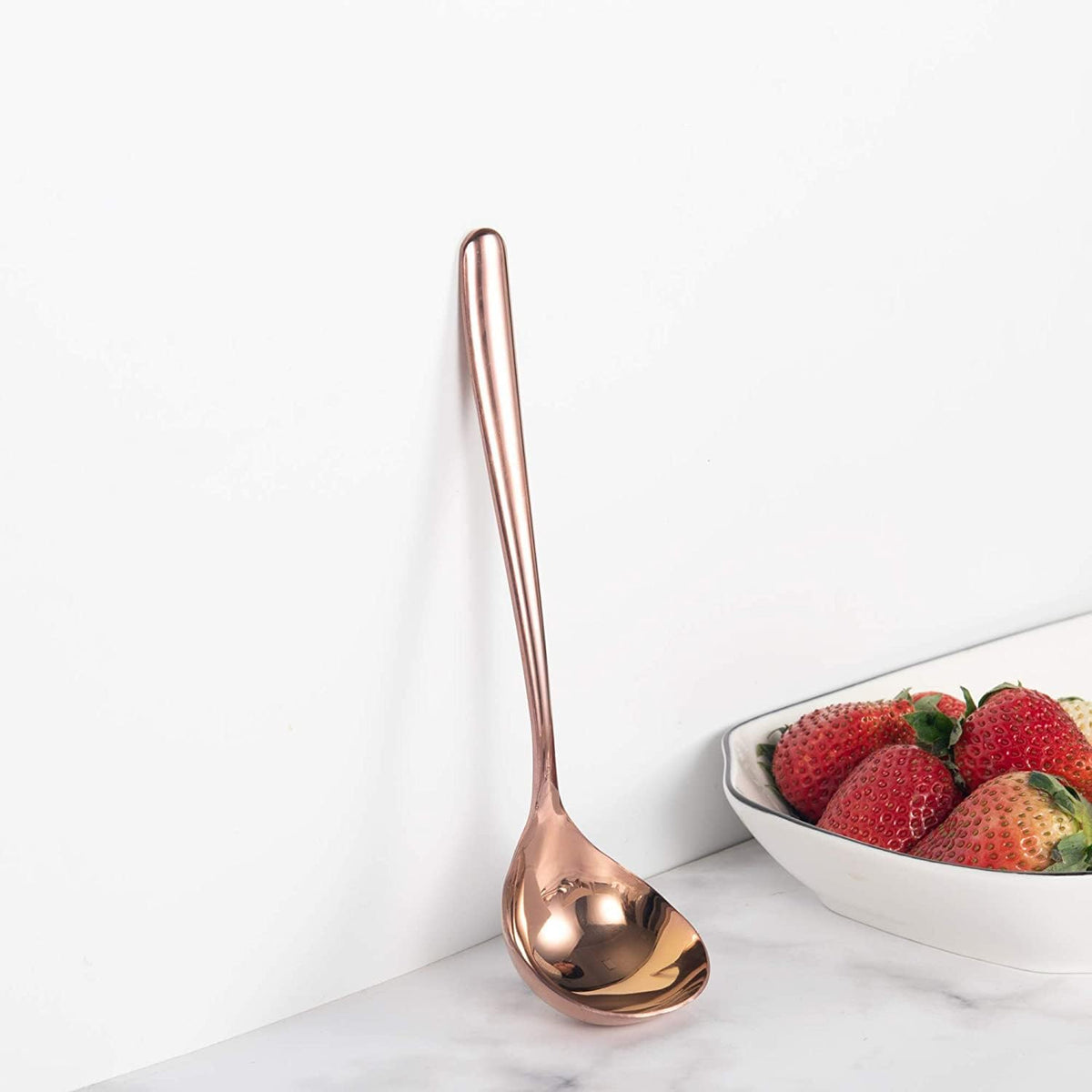 Soup Ladle, 4 Pack Durable SUS 304 Stainless Steel with Polished Titanium Plated Big Volume Soup Spoon, Kitchen Gadget Utensil 8-Inch (Rose Gold)