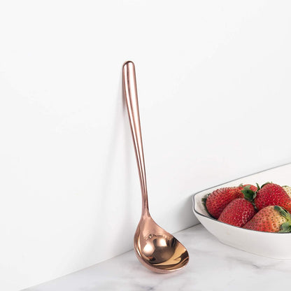Soup Ladle, 4 Pack Durable SUS 304 Stainless Steel with Polished Titanium Plated Big Volume Soup Spoon, Kitchen Gadget Utensil 8-Inch (Rose Gold)