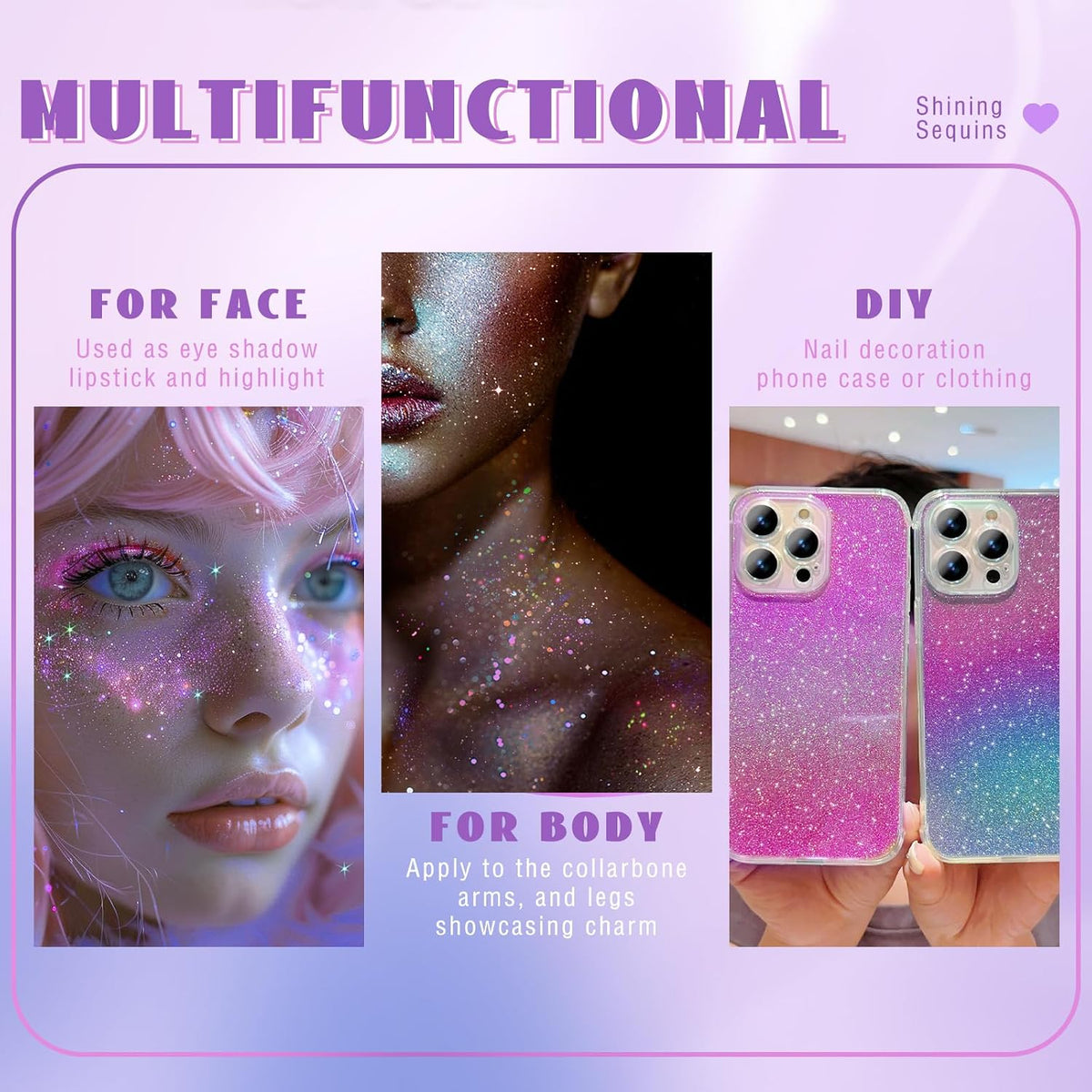 Roll-on Holographic Body Glitter Gel for Face Hair, Chameleon Color Changing Glitter Gel Under Light, Chunky Mermaid Sequins Festival Party Rave Accessories Shimmer Makeup (Sparkling Pink)