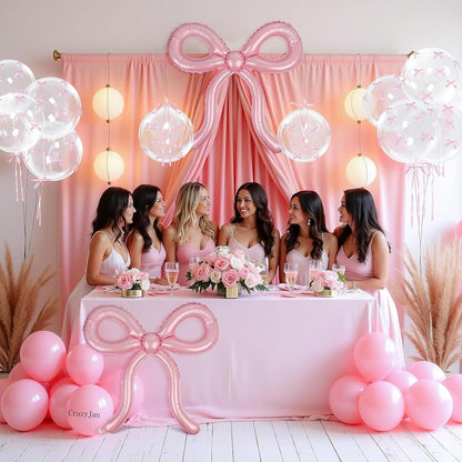 4 Pcs Pink Bow Balloons Bow Birthday Decorations for Girls Women Bow Theme Valentines Day Party Decorations for Bridal Shower Baby Shower Engagement Bachelorette Party Decorations 26 x 24 Inch