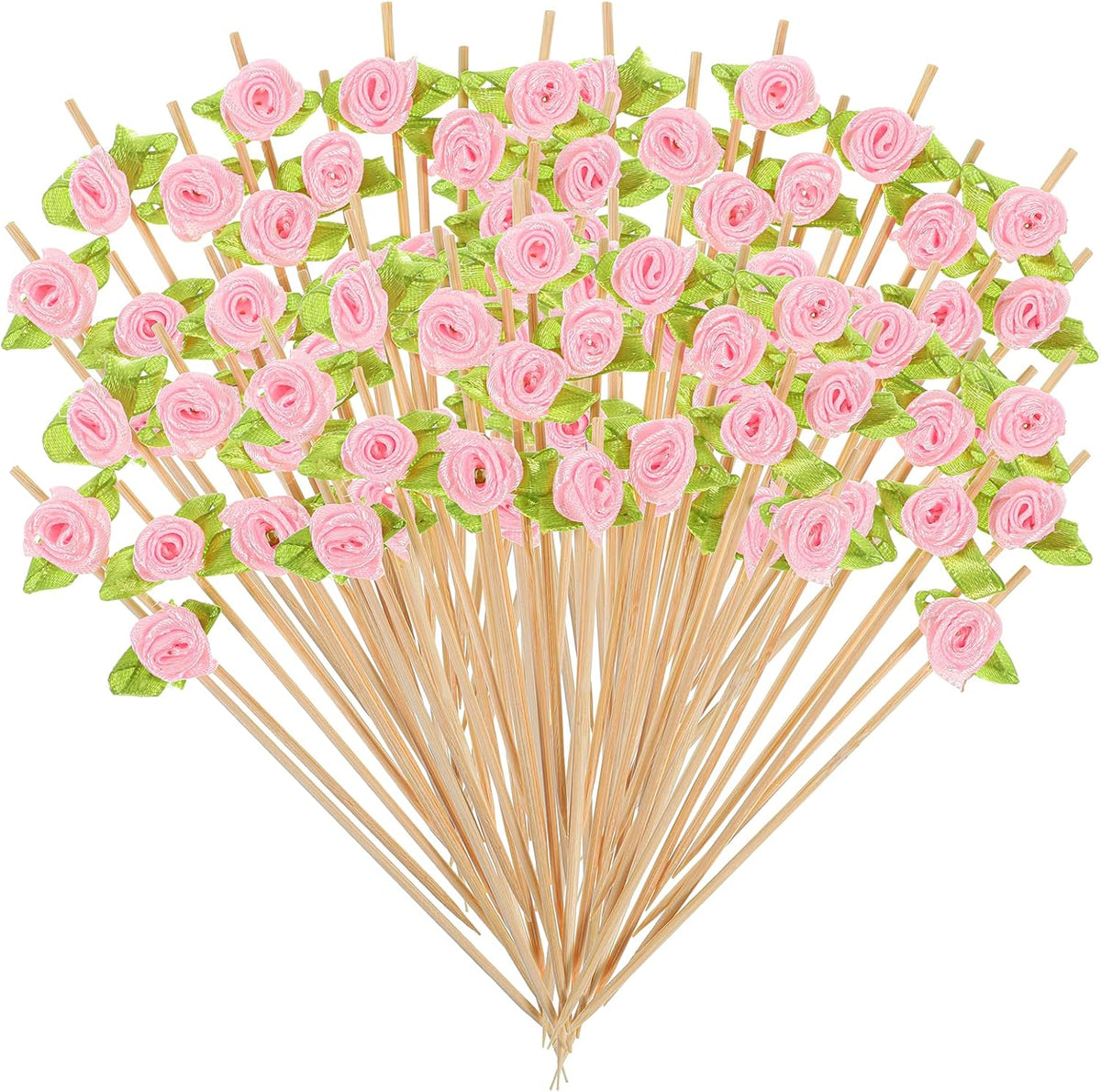 100 Pcs Pink Rose Flower Cocktail Picks, Pink Flower 4.7 Inch Drink Picks Appetizer Skewers, Cocktail Pick Fruit Skewers for Wedding Valentine Holiday Party Decoration