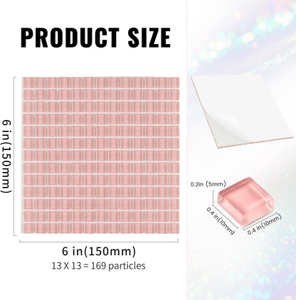 169 Particles Self-Adhesive 0.4X0.4 Inch Square Mosaic Tile. Hobbies Children Handmade Crystal Glass Tiles, Art Crafts, Mosaic Making Projects, Home Decoration DIY Art Projects (Pink)