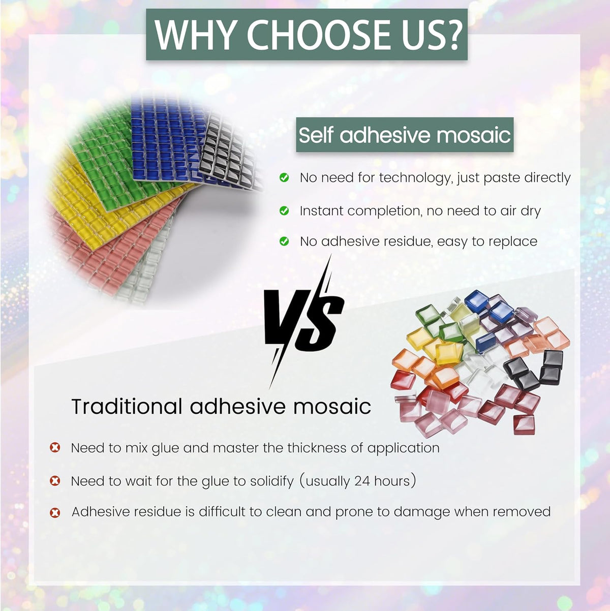 169 Particles Self-Adhesive 0.4X0.4 Inch Square Mosaic Tile. Hobbies Children Handmade Crystal Glass Tiles, Art Crafts, Mosaic Making Projects, Home Decoration DIY Art Projects (Pink)