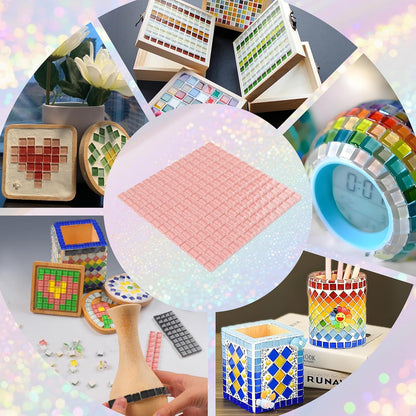 169 Particles Self-Adhesive 0.4X0.4 Inch Square Mosaic Tile. Hobbies Children Handmade Crystal Glass Tiles, Art Crafts, Mosaic Making Projects, Home Decoration DIY Art Projects (Pink)