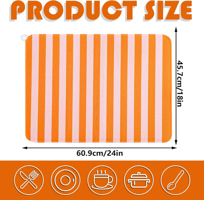Stripe Dish Drying Mat 18 x 24 Inch Coffee Bar Draining Mat Pink Orange Absorbent Non-Slip Drain Pad Dish Rack Drainer Mats for Kitchen Counter Countertop Decor