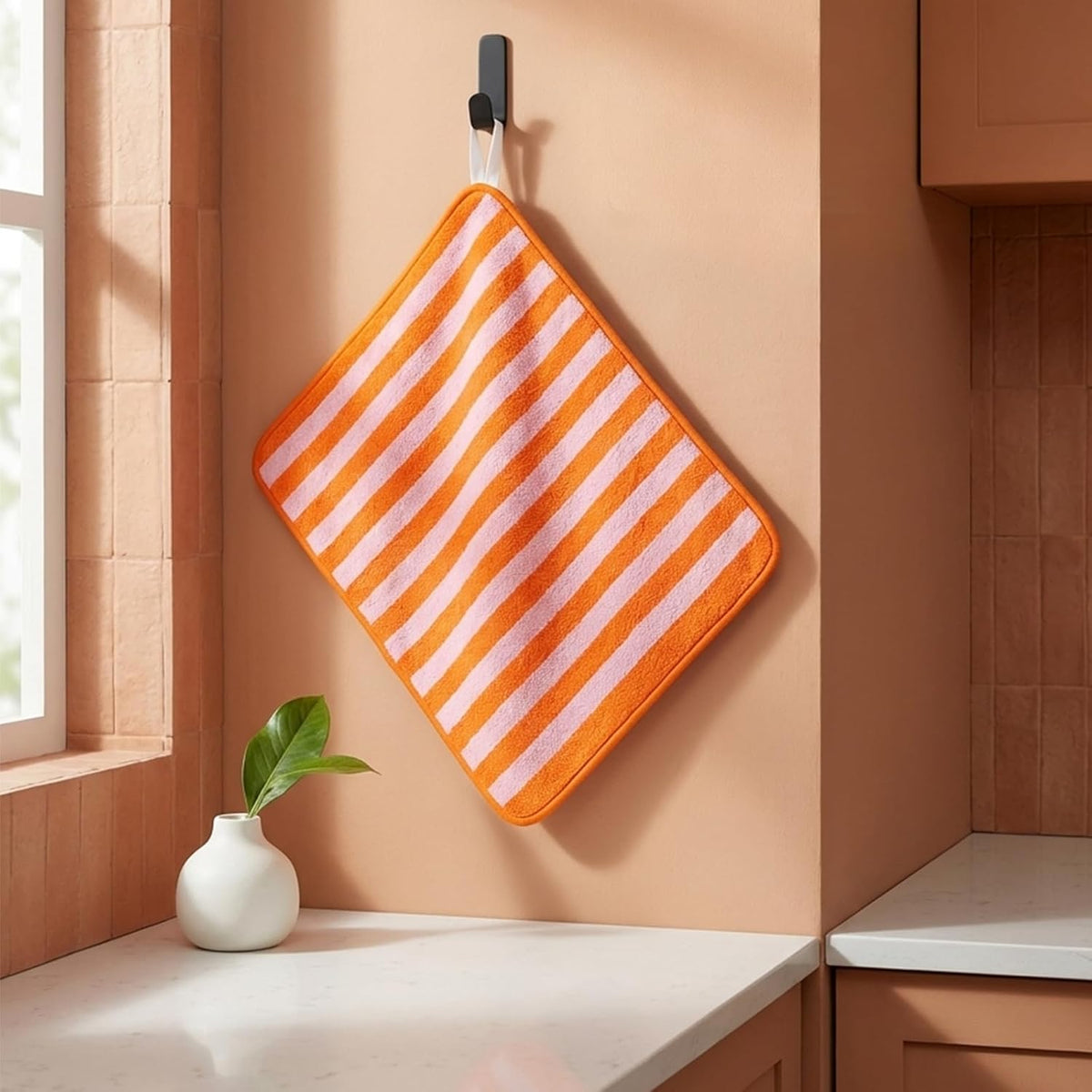Stripe Dish Drying Mat 18 x 24 Inch Coffee Bar Draining Mat Pink Orange Absorbent Non-Slip Drain Pad Dish Rack Drainer Mats for Kitchen Counter Countertop Decor
