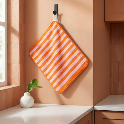 Stripe Dish Drying Mat 18 x 24 Inch Coffee Bar Draining Mat Pink Orange Absorbent Non-Slip Drain Pad Dish Rack Drainer Mats for Kitchen Counter Countertop Decor