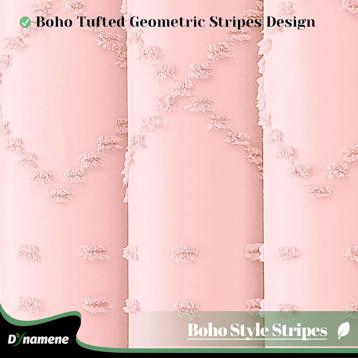 Boho Farmhouse Fabric Shower Curtain Tufted Geometric 72x72 Pink