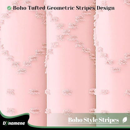 Boho Farmhouse Fabric Shower Curtain Tufted Geometric 72x72 Pink