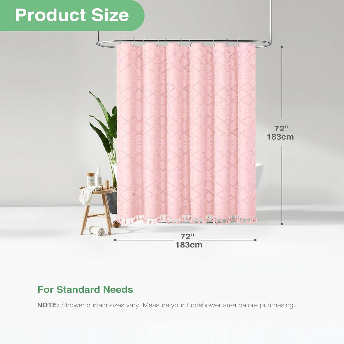 Boho Farmhouse Fabric Shower Curtain Tufted Geometric 72x72 Pink
